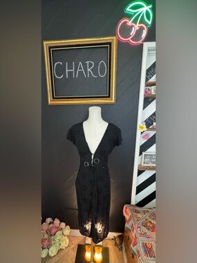 Vix Paula Hermanny Black Romance Broderie Anglaise Eyelet Voile Midi Dress